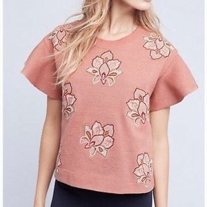Anthropologie Chloe Oliver Pink Embroidered Top